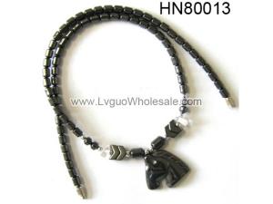 Hematite Horse Pendant Beads Stone Chain Choker Fashion Women Necklace